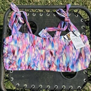 NWT ABSTRACT BIKINI TOP Plus Size 3X Purple Blue Cream Support Boning Time & Tru